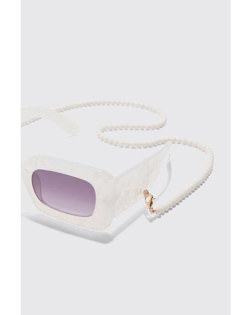 BoohooMAN Pearl Beaded Sunglasses Chain In White für Herren