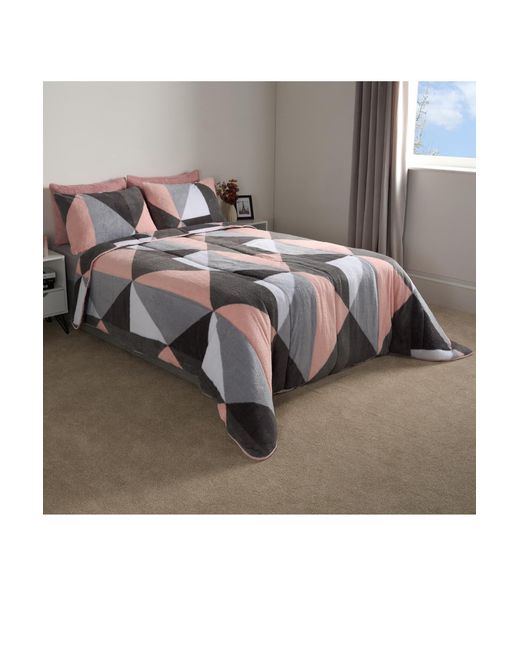 BoohooMAN Gray Ohs Geometric Teddy Fleece Coverless Duvet Quilt Geo Bedding Set 10.5 Tog Pillowcase for men