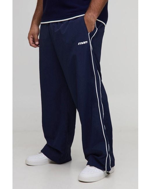 Boohoo Blue Plus Stripe Embroidered Parachute Pants