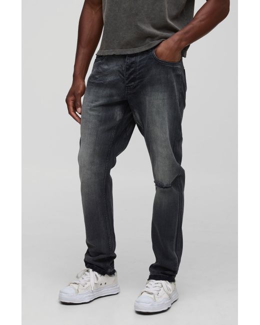 BoohooMAN Black Slim Fit Subtle Ripped Tinted Jeans With Let Down Hem for men