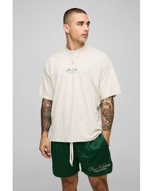 BoohooMAN Oversize T-Shirt mit Palm-Springs Print in Green für Herren
