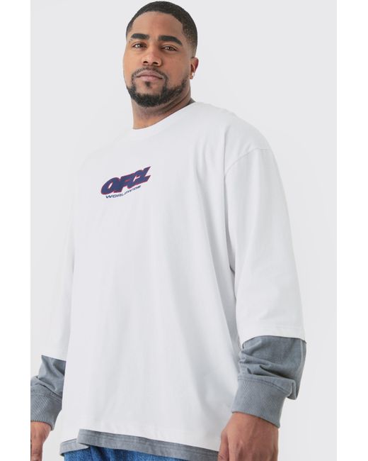 BoohooMAN White Plus Oversized Washed Carded Heavy Ofcl Faux Layer T-shirt for men