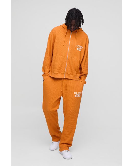 BoohooMAN Orange Oversized Boxy Zip Through Hoodie And Straight Leg Tracksuit for men