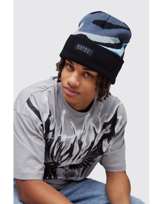 BoohooMAN Spray Paint Effect Graphic Beanie in Blue for Men Lyst UK