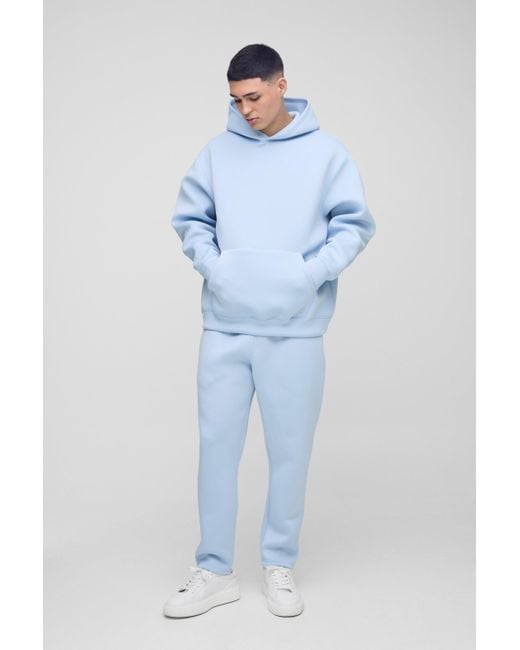 BoohooMAN Blue Oversized Bonded Scuba Hooded Tracksuit for men