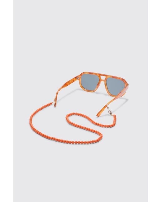 BoohooMAN Beaded Sunglasses Chain In Orange in White für Herren