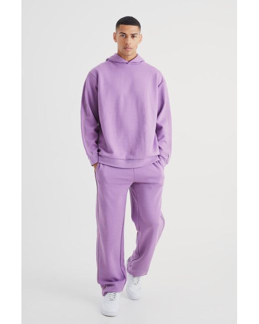 BoohooMAN Purple Oversized Heavy Textured Hooded Tracksuit for men