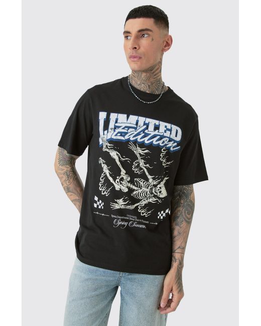 Boohoo Tall Core Limited Edition Skeleton Printed T-shirt In Black
