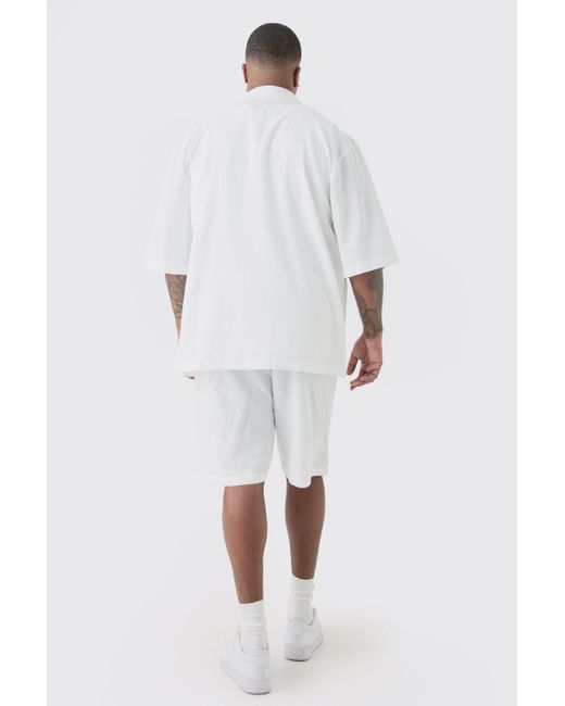 BoohooMAN Plus Linen Drop Revere Shirt In White for men
