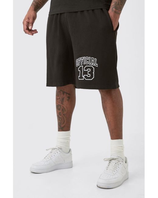 BoohooMAN Black Plus Oversized Fit Official Jersey Shorts for men