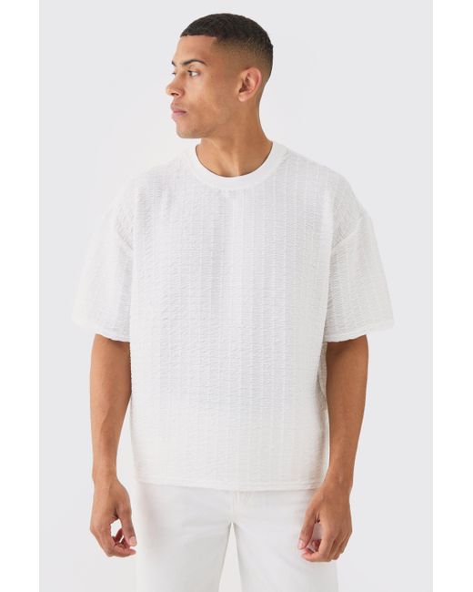 BoohooMAN Oversized Boxy Pleated Texture T-shirt in White für Herren