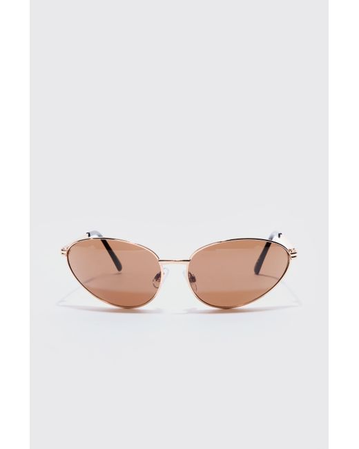Boohoo White Angled Metal Sunglasses With Brown Lens In Gold