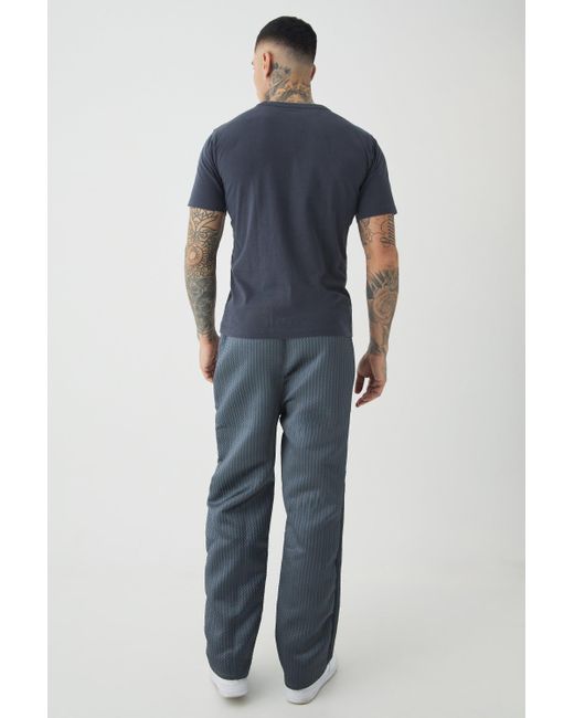 BoohooMAN Blue Tall Textured Relaxed Fit Trouser In Black for men