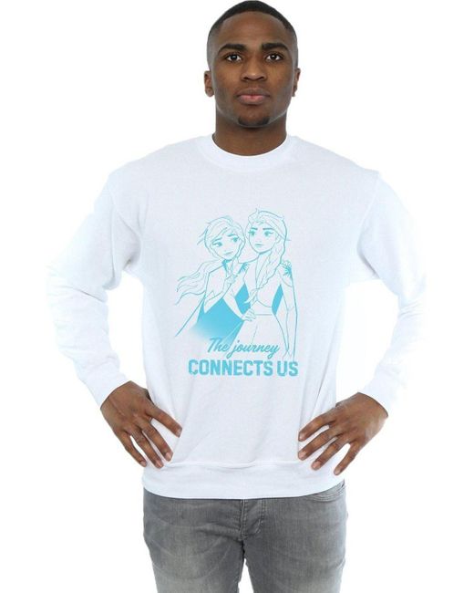 BoohooMAN White Disney Frozen 2 Elsa And Anna The Journey Connects Us Sweatshirt for men