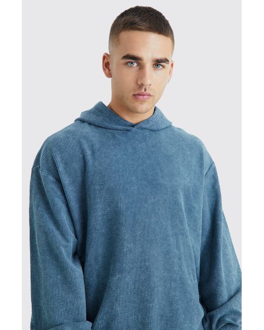 BoohooMAN Blue Oversized Washed Cord Hooded Tracksuit for men