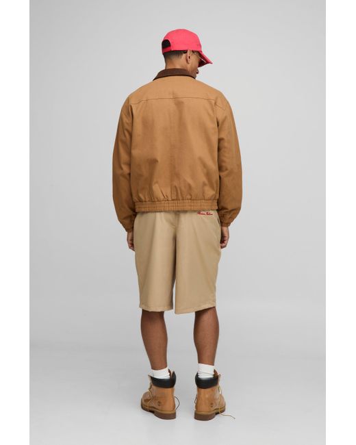 BoohooMAN Brown Sfera Boxy Oversized Twill Worker Jacket for men