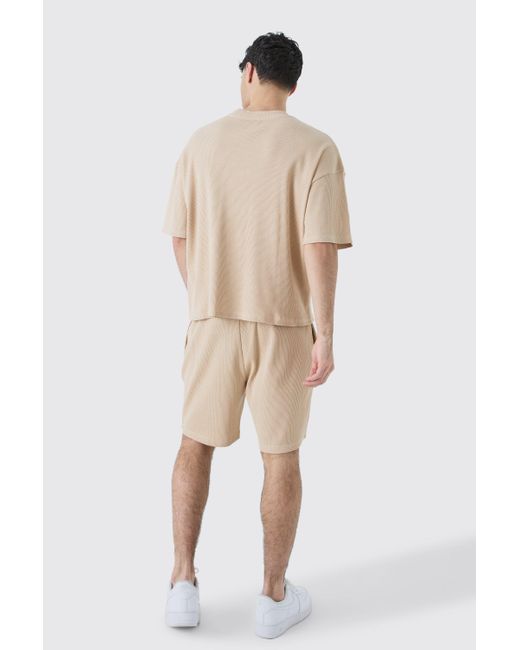 BoohooMAN Natural Oversized Boxy Waffle T-shirt for men