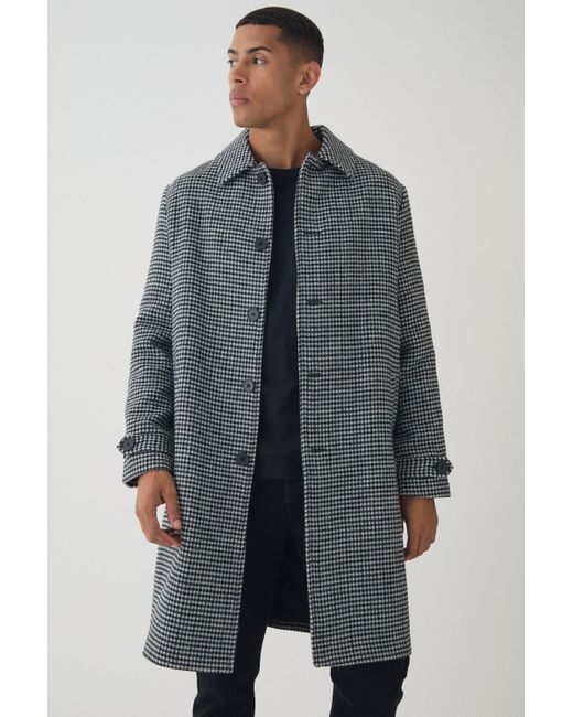 BoohooMAN Karierter Mantel mit Kragen in Schwarz in Gray für Herren