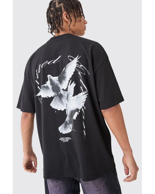 BoohooMAN Black Oversized Dove Graphic T-shirt for men