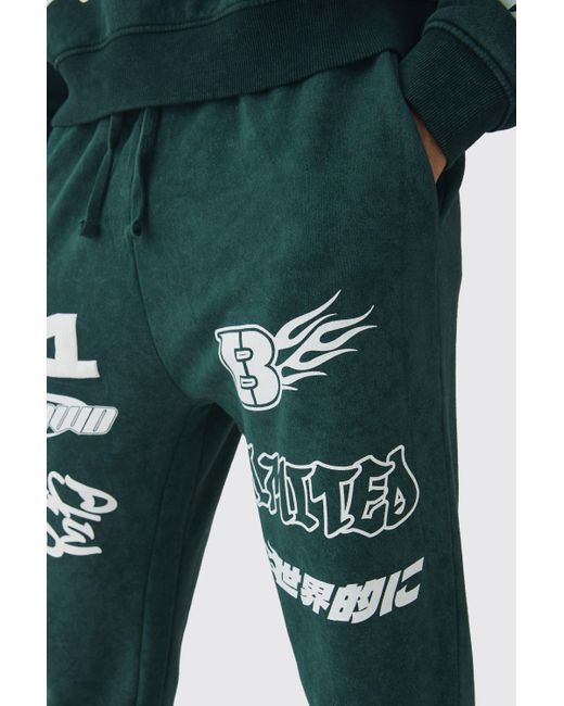 BoohooMAN Jogginghose mit Moto-Print in Green für Herren