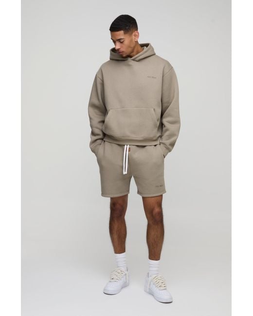 Boohoo Natural 330Gsm Oversized Boxy Ofcl Short Hooded Tracksuit
