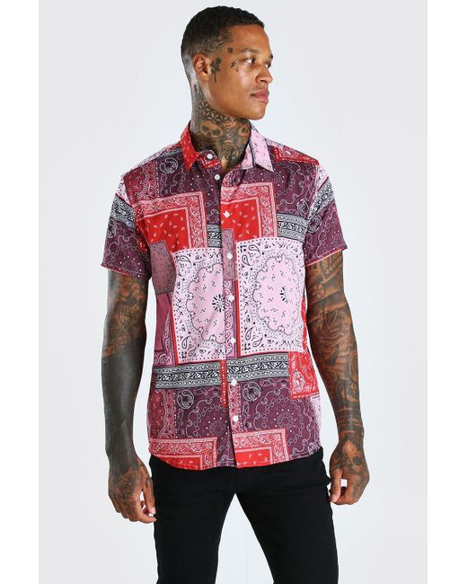 BoohooMAN Short Sleeve Patchwork 