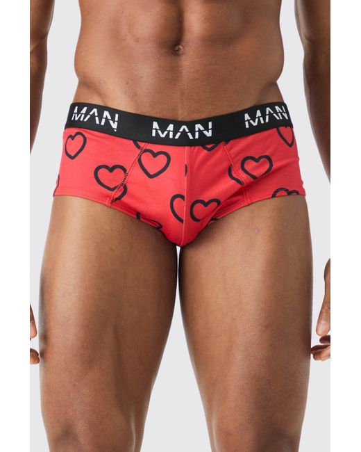 BoohooMAN Red Valentines Heart Briefs for men