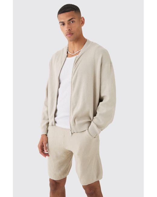 BoohooMAN Natural Knitted Sweater Short Tracksuit for men