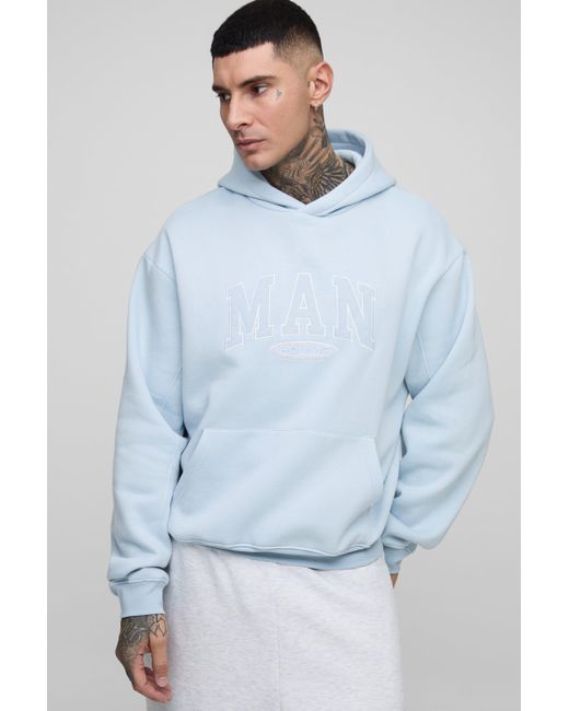 BoohooMAN Tall Oversize Hoodie mit Man-Applikation in Blue für Herren