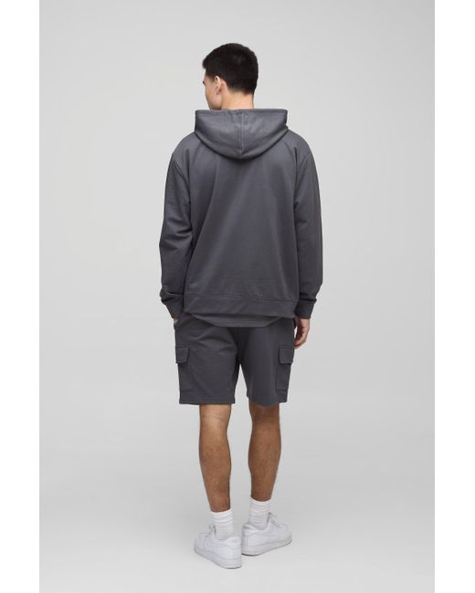 BoohooMAN Black 260gsm Loopback Basic Relaxed Fit Mid Length Cargo Shorts for men