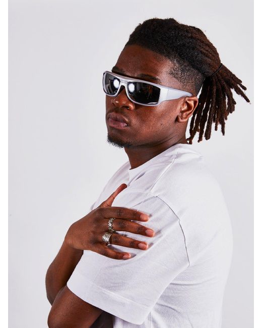 BoohooMAN Metallic Svnx Silver Racer Style Plastic Frame Sunglasses for men