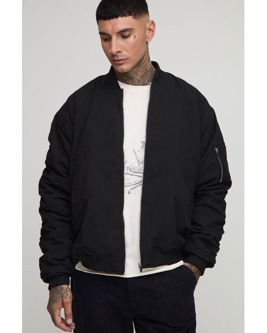 BoohooMAN Men's Black Tall Oversized Peached Embroidered Ma1 Bomber Jacket