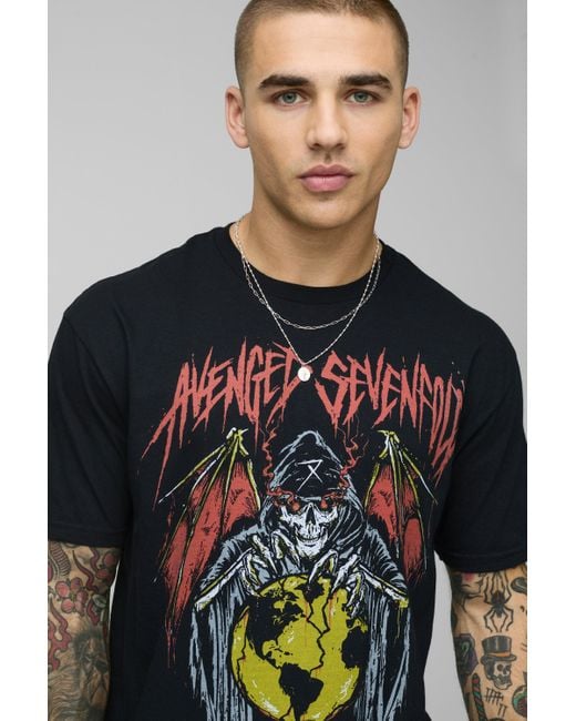 BoohooMAN Blue Oversized Avenged Sevenfold Band License Graphic T Shirt for men