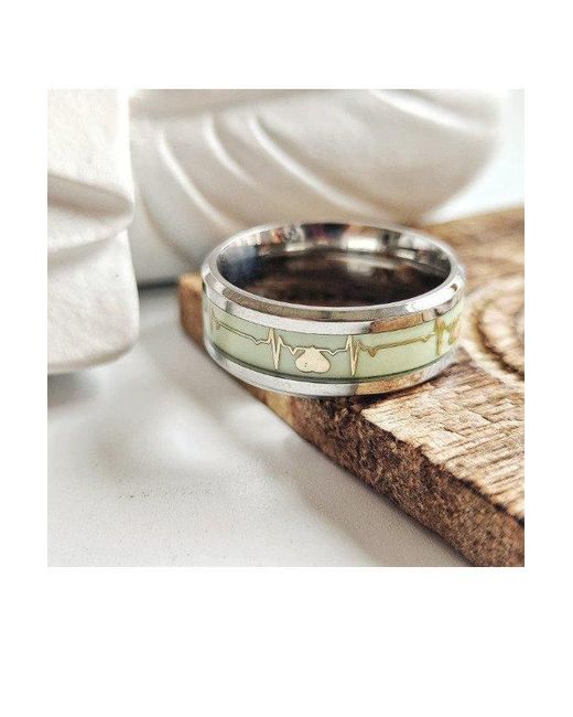 BoohooMAN Metallic The Colourful Aura Luminous Carbon Fibre Lightning Men And Women Green Heart Wedding Ring for men
