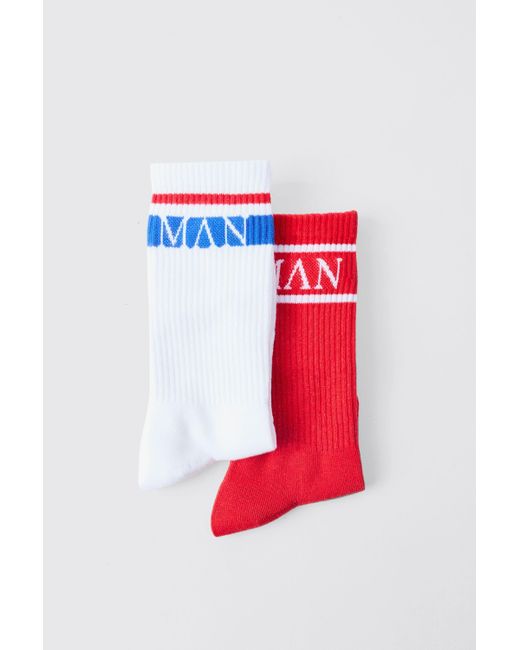 BoohooMAN 2 Pack Original Man Sports Stripe Socks in Red für Herren