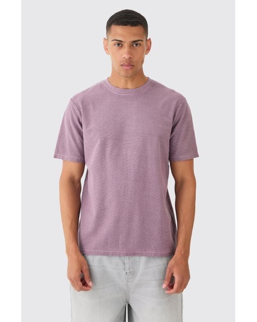BoohooMAN Purple Textured Washed T-shirt for men