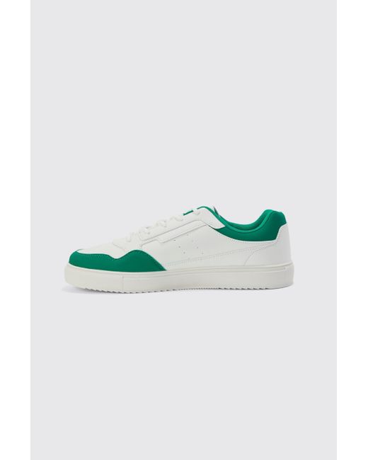 BoohooMAN Green Faux Leather Panel Detail Trainer for men