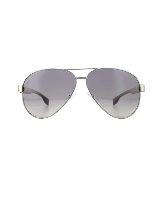 BoohooMAN Gray Hugo Boss Rectangle Matte Dark Ruthenium Grey Gradient Polarized Sunglasses for men