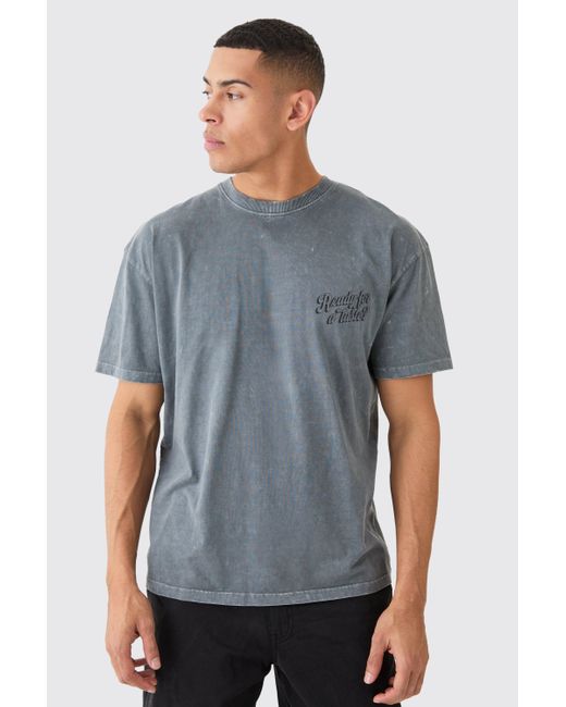BoohooMAN Gray Oversized Acid Wash Cherry Graphic T-shirt for men