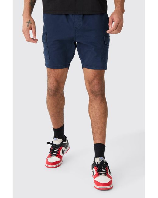 BoohooMAN Blue Skinny Fit Cargo Shorts for men
