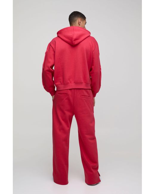 BoohooMAN Red Oversized Skeleton Print Zip Through Hooded Tracksuit for men