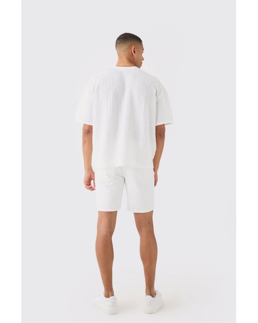 BoohooMAN Oversized Boxy Pleated Texture T-shirt in White für Herren