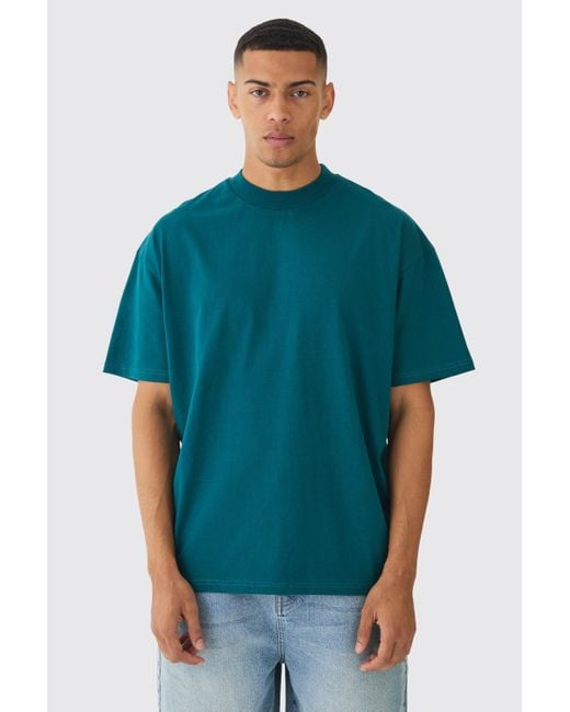 BoohooMAN Green Oversized Extended Neck Heavy T-shirt for men