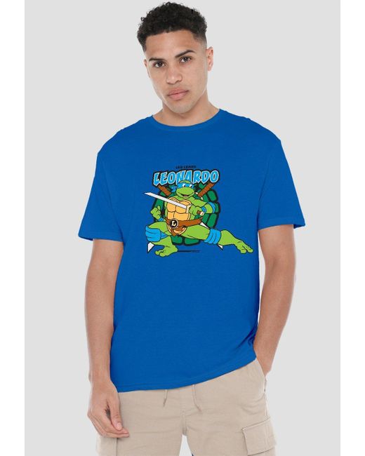 BoohooMAN Blue Teenage Mutant Ninja Turtles Tmnt Leonardo Leads T Shirt, Royal for men