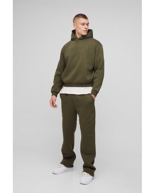 BoohooMAN Green Oversized Boxy Official Embossed Hoodie Tracksuit for men