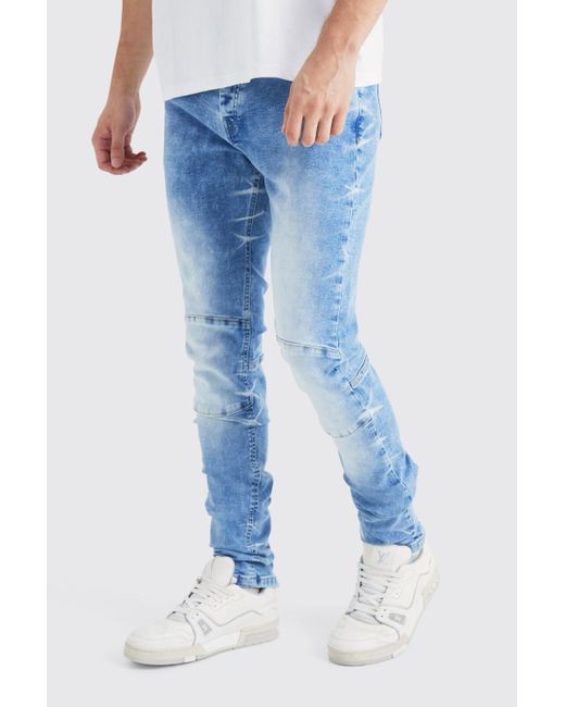 Boohoo Tall Skinny Stretch Stacked Zip Hem Jean in Blue Lyst Canada