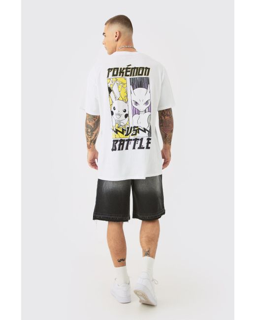 BoohooMAN White Oversized Pokemon Battle License T-shirt for men