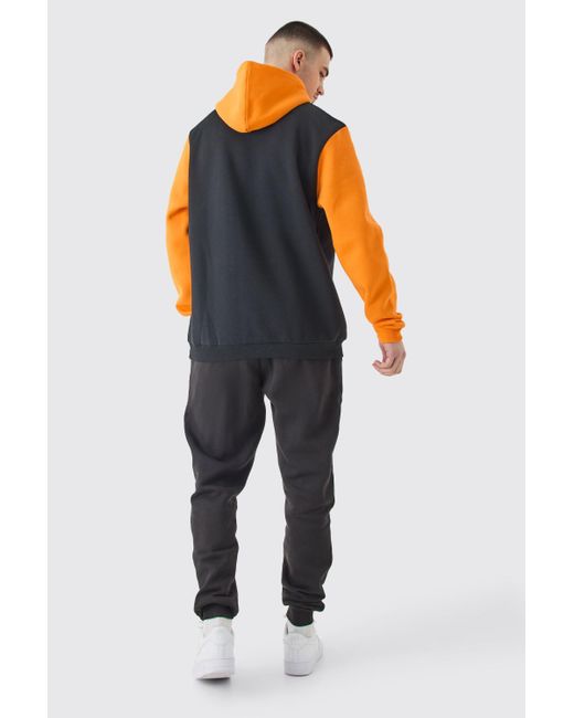 BoohooMAN Tall Colour Block Hoodie In Orange für Herren