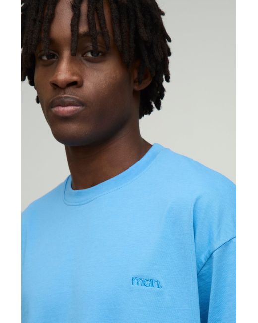 Hombre. Camiseta Oversize Con Cuello De Caja Boohoo de color Blue