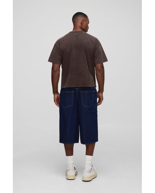 Embellished Carpenter Rigid Denim Longline Jorts Boohoo de color Blue